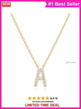 14K Gold Plated Initial A Pendant Necklace Cubic Zirconia